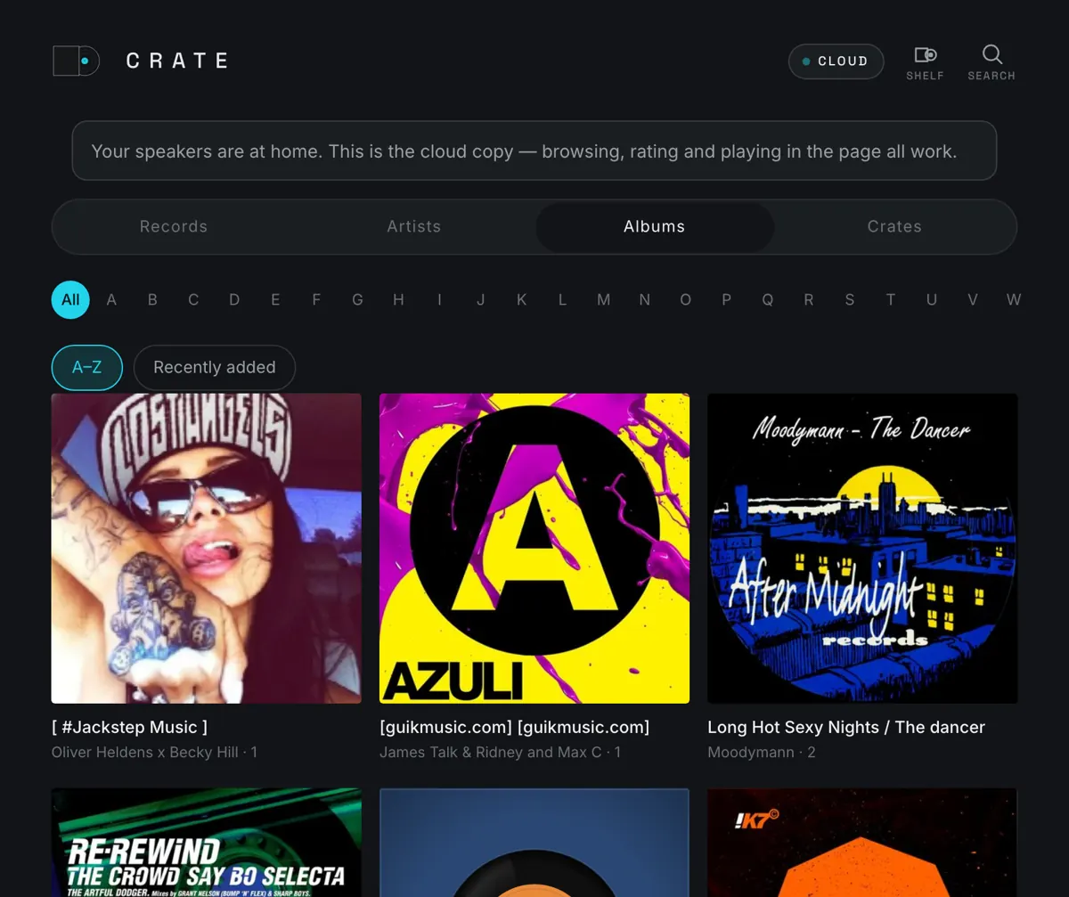 Browsing the library by album, every cover real